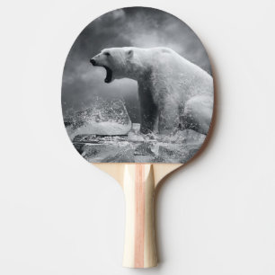 Raquete De Tênis De Mesa Caçador branco do urso polar no gelo na água