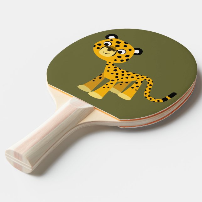 Raquete De Tênis De Mesa Cartoon Feliz Cheetah Ping Pong Paddle (Frente inclinada)