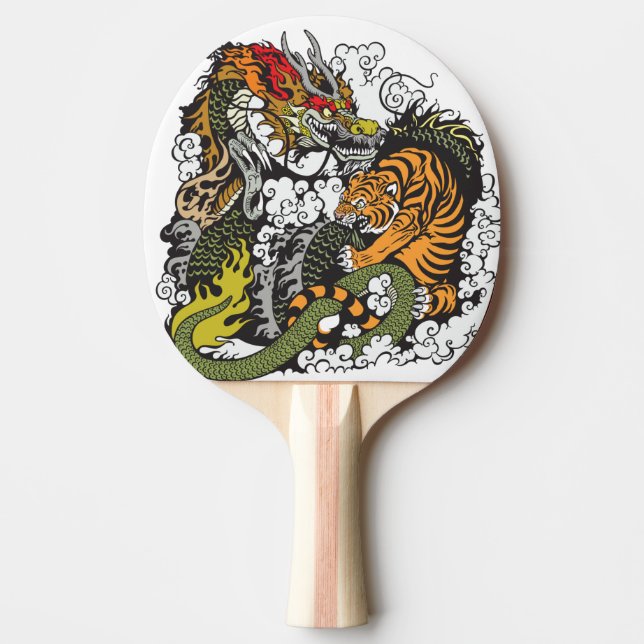 Raquete De Tênis De Mesa combate a dragões e tigre (Frente)