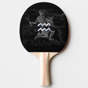 Raquete De Tênis De Mesa Cromo como Aquário Símbolo Zodiaco em Hevélio