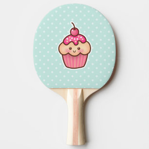 Raquete De Tênis De Mesa Cupcake cor-de-rosa de Kawaii e bolinhas bonitos