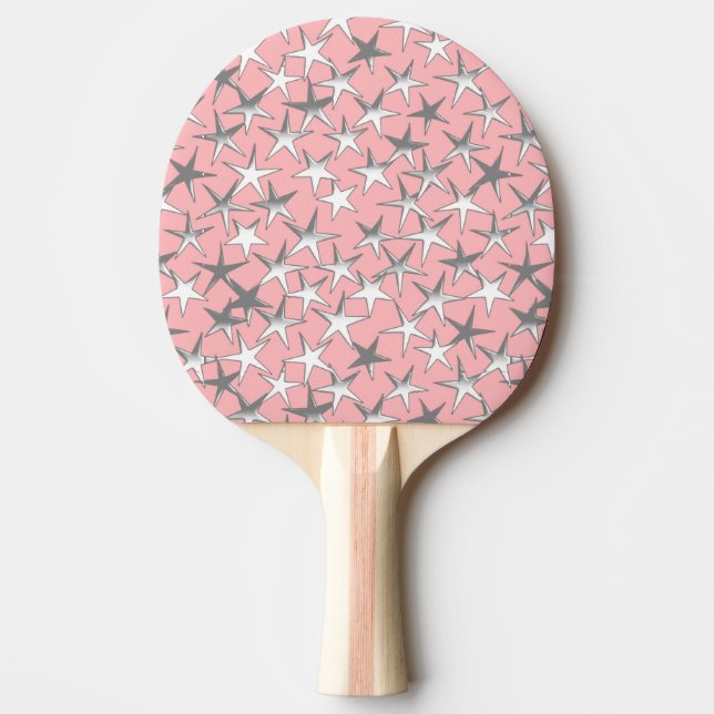 Raquete De Tênis De Mesa Estrelas prateadas, em rosa-casca (Frente)