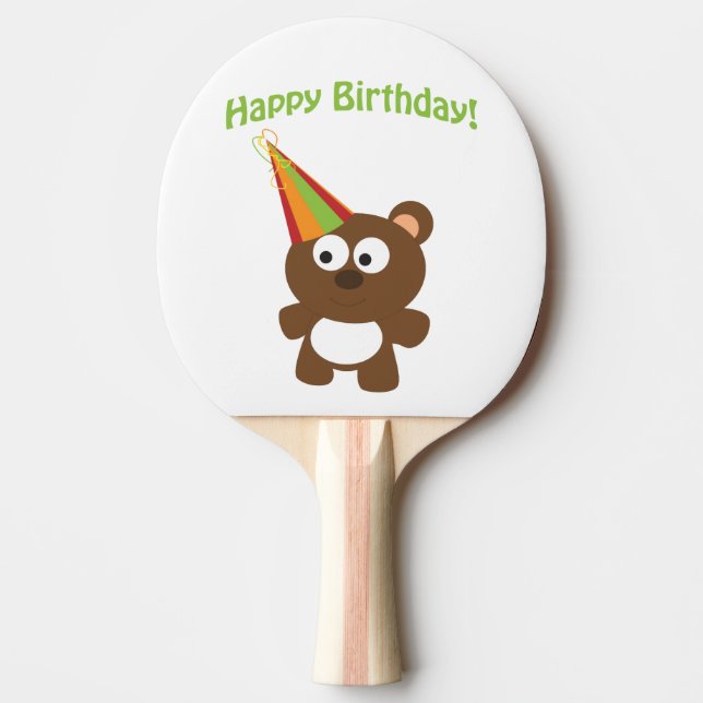 Raquete De Tênis De Mesa Feliz Urso de Aniversário (Frente)