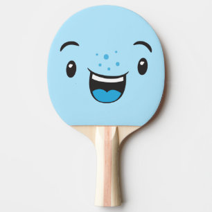 Raquete De Tênis De Mesa Kawaii Face Ping Pong Paddle Azul Sorria