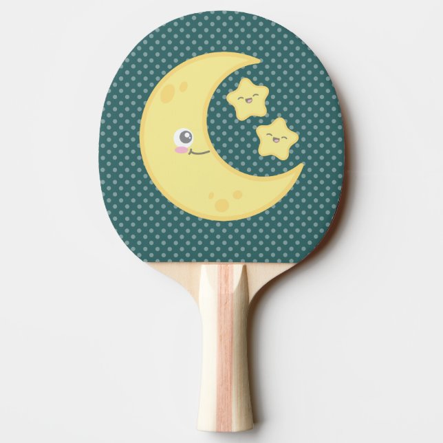 Raquete De Tênis De Mesa Kawaii Moon e Stars Ping Pong Paddle (Verso)