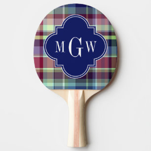 Raquete De Tênis De Mesa Marinho Azul Céu Borgonha Whpreppy Madras Monogram