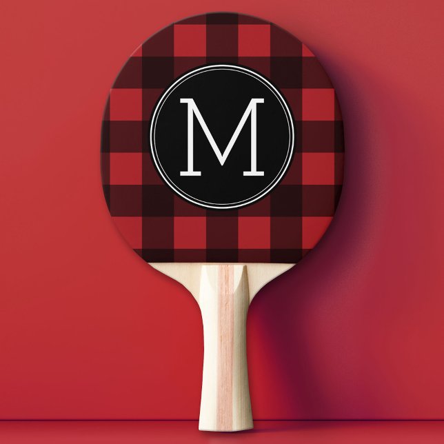 Raquete De Tênis De Mesa Monograma do Padrão Rustic Red & Black Buffalo Xad (Custom Ping Pong Paddle)