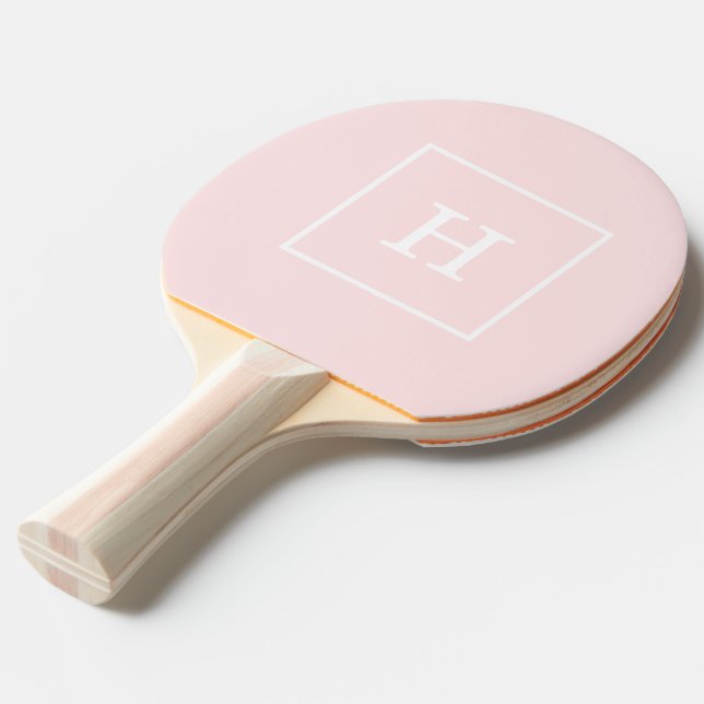 Raquete De Tênis De Mesa Monograma Inicial com Moldura Rosa Claro Branco (Frente inclinada)