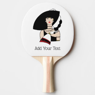 Raquete De Tênis De Mesa Mulher Art Déco Vintage Usando Luvas de Chapéu Col