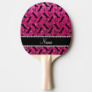 Raquete De Tênis De Mesa Nome personalizado neon hot pink glitter inicializ