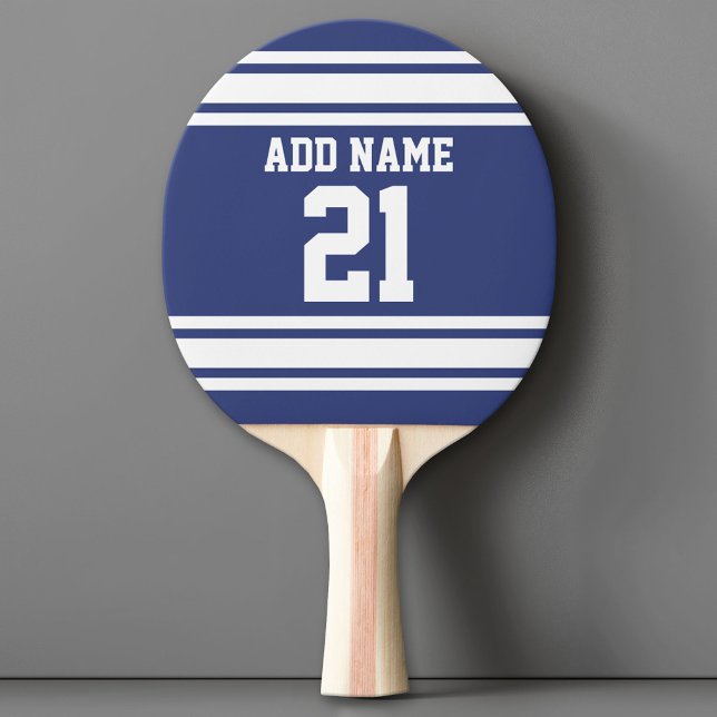 Raquete De Tênis De Mesa Número de Nome Personalizado de Jersey Blue and Wh (Custom Ping Pong Paddle - Team or College colors Sports Jersey)