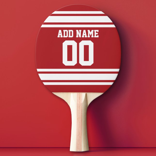Raquete De Tênis De Mesa Número de Nome Personalizado de Jersey White e Red (Custom Ping Pong Paddle - Team or College colors Sports Jersey)