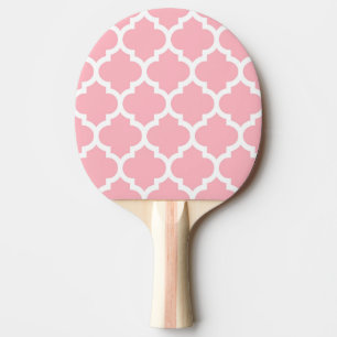 Raquete De Tênis De Mesa Padrão de Quatrefoil Marroquino Branco Cor-de-Rosa