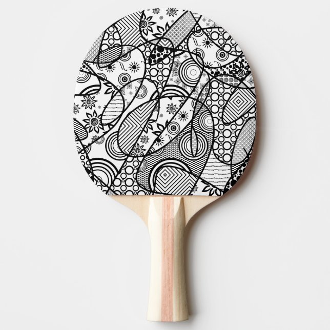 Raquete De Tênis De Mesa Patchwork Preto e Branco Padrão 01 (Frente)