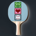 Raquete De Tênis De Mesa Peace Love Baseball<br><div class="desc">Um sinal verde de paz,  coração,  e um beisebol em um presente esportivo para um fã de beisebol neste Natal. Uma linda mãe de beisebol ou um presente de jogador.</div>
