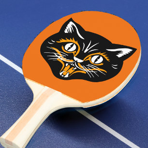 Raquete De Tênis De Mesa Presas clássicas da cara do gato preto do Dia das