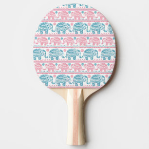 Raquete De Tênis De Mesa Rosa e teste padrão étnico do elefante da cercet