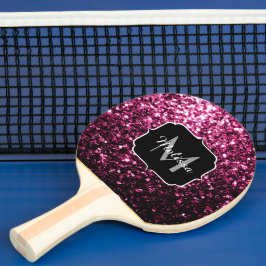 Raquete De Tênis De Mesa Rosa escuro falso brilho glitter faíscas Monograma