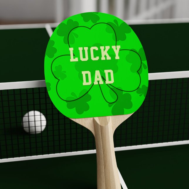 Raquete De Tênis De Mesa Shamrock Lucky Irish Clover Green Ping Pong Paddle (Add your name and be lucky too with this lucky shamrock ping ping paddle)