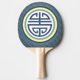 Raquete De Tênis De Mesa Símbolo de longevidade chinês Shou - azul e amarel