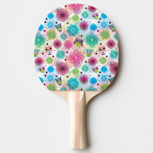 Raquete De Tênis De Mesa Teste padrão bonito do fundo da coruja da flor