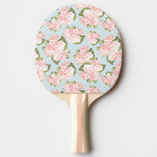 Raquete De Tênis De Mesa Teste padrão cor-de-rosa bonito com bolinhas azui