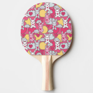 Raquete De Tênis De Mesa Teste padrão da criança de Kawaii com Doodles