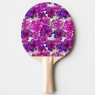Raquete De Tênis De Mesa Teste padrão de flores abstrato do rosa e do roxo