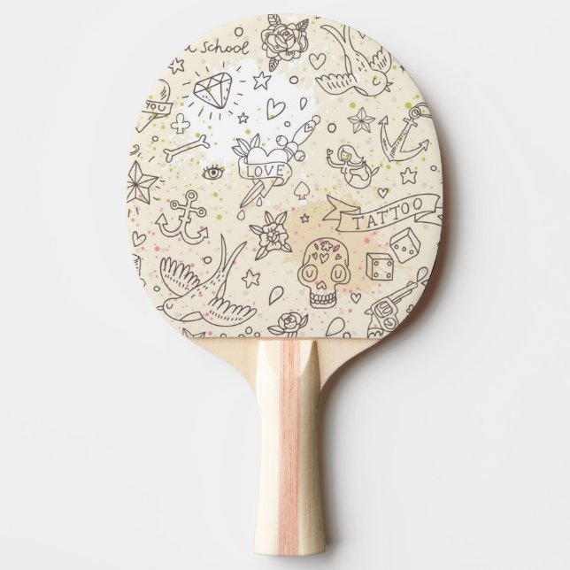 Raquete De Tênis De Mesa Teste padrão do conceito do tatuagem (Frente)