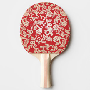 Raquete De Tênis De Mesa Teste padrão floral do fundo do damasco