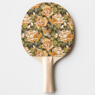 Raquete De Tênis De Mesa Teste padrão floral do vintage de rosas amarelos