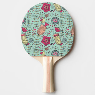 Raquete De Tênis De Mesa Teste padrão floral dos desenhos animados com