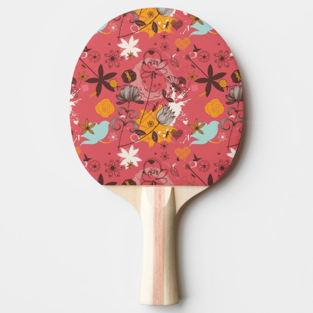 Raquete De Tênis De Mesa Teste padrão floral retro 5 (Frente)