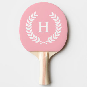 Raquete De Tênis De Mesa Trigo branco rosa Laurel Wreath Inicial Monograma