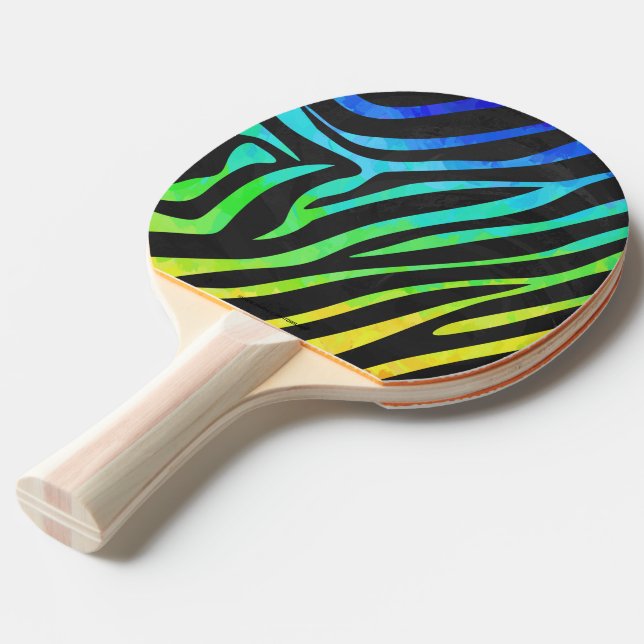 Raquete De Tênis De Mesa Zebra Black e Rainbow Impressão (Frente inclinada)