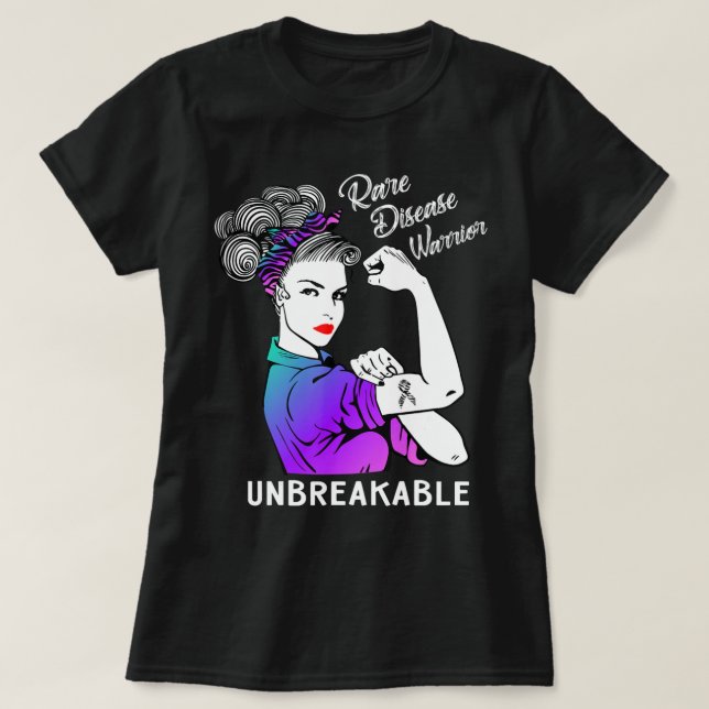 Rare Disease Warrior Unbreakable T-Shirt Awareness (Frente do Design)