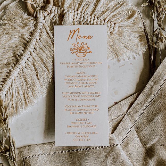 Raspberry Orange Hand Drawn Floral Wedding Menu  (Criador carregado)