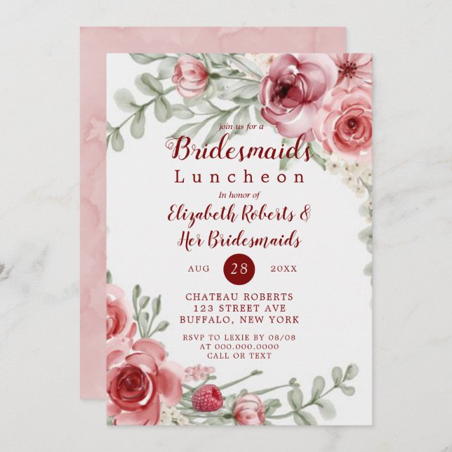 Raspberry Paint Peony Bridesmaids Luncheids (Frente/Verso)