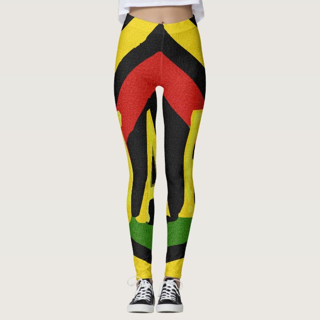 Rasta Jah Rastafari Leggings Verdes Douradas Verme (Frente)