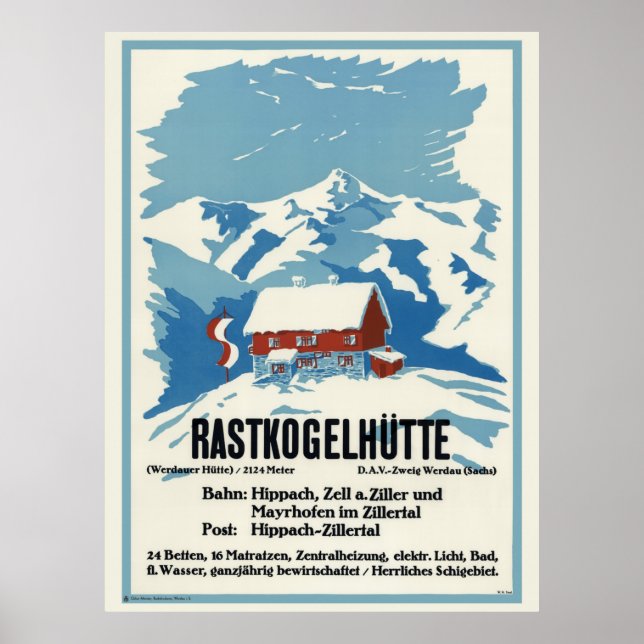 Rastkogelhütte Alemanha Poster vintage 1938 (Frente)