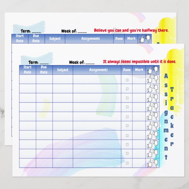 Rastreador de Atribuição de Estudantes do Rainbow  (Frente/Verso)