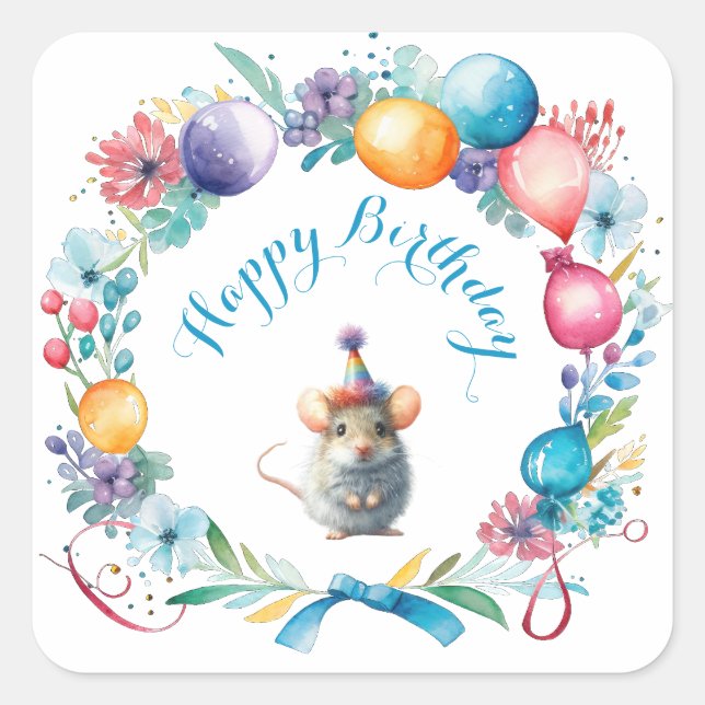 Rato bonito Vestindo um adesivo de chapéu de festa (Frente)