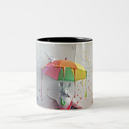 Rato Colorido com Guarda-chuvas - Caneca 3D