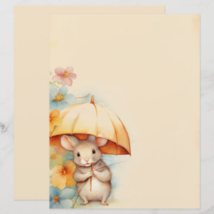 Rato com guarda-chuva amarelo, cor-de-rosa laranja