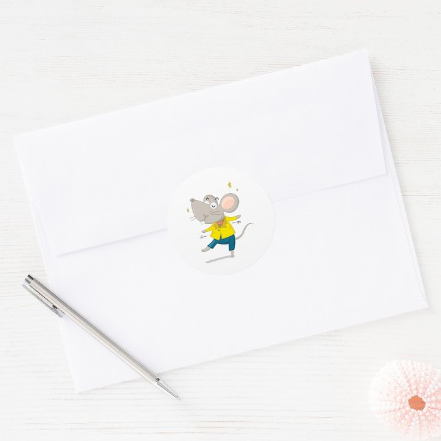 Rato Dançante Em Adesivo Clássico Amarelo redondo (Criador carregado)