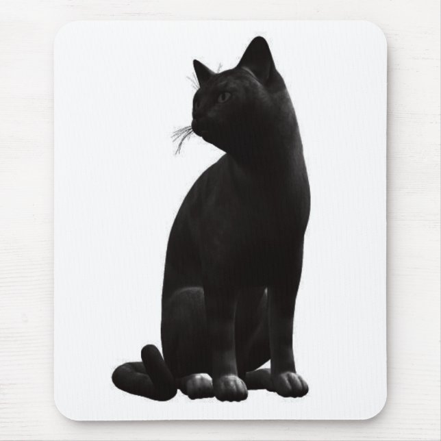 Rato de Gato Preto Sentado Mouse Pad (Frente)