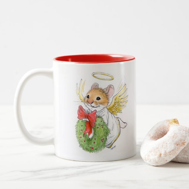 Rato do anjo do Natal com caneca da grinalda (Com Donut)