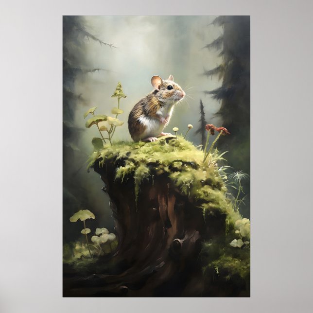 Rato em toco na impressão da parede da floresta, d (Frente)