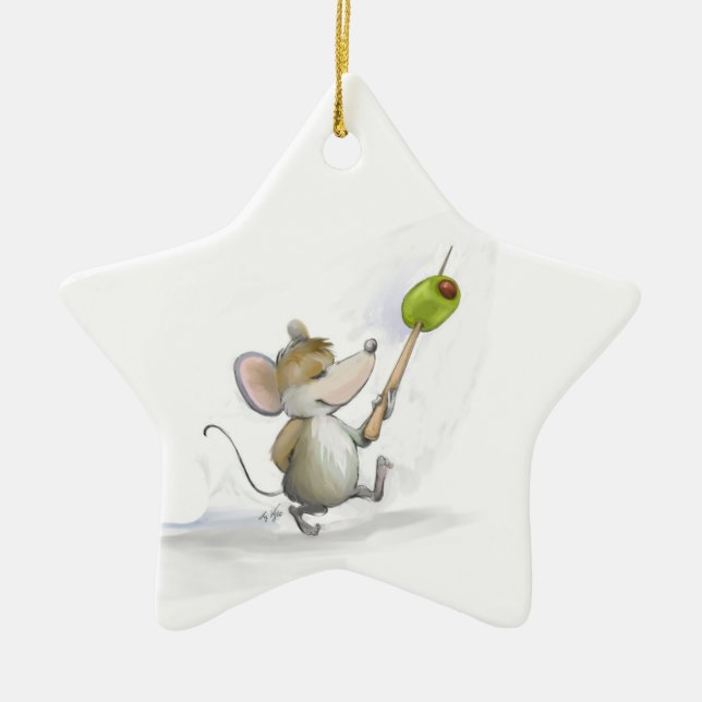 Rato feliz com Ornamento Olive Star (Frente)