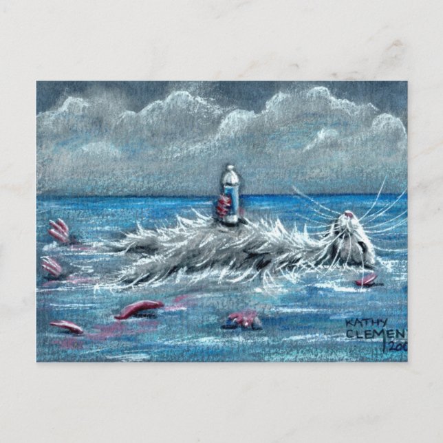 Rato flutuante com bebida no cartão postal oceânic (Frente)